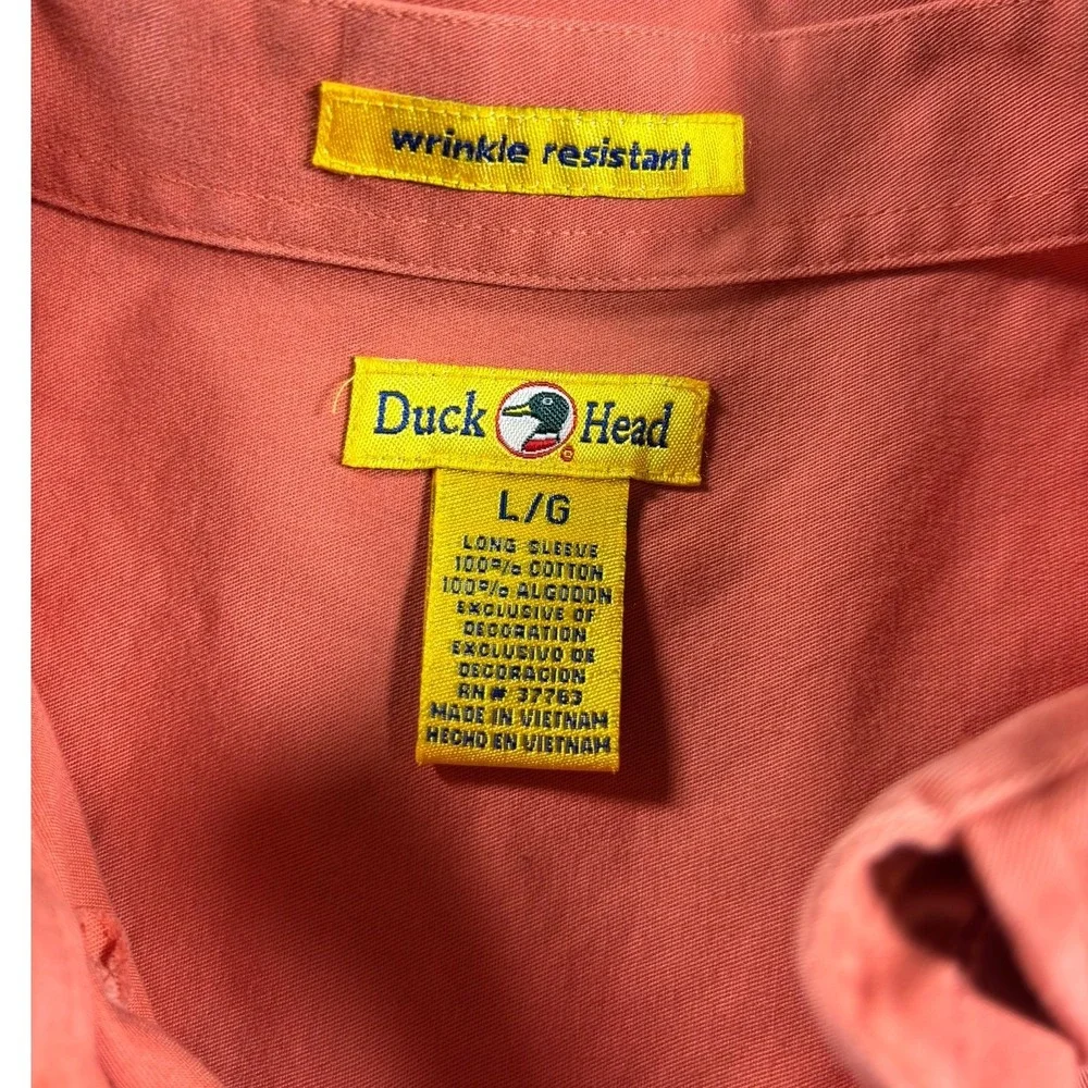 Vintage Duck Head Mens Long Sleeve Button Down Shirt Coral Orange Cotton Large